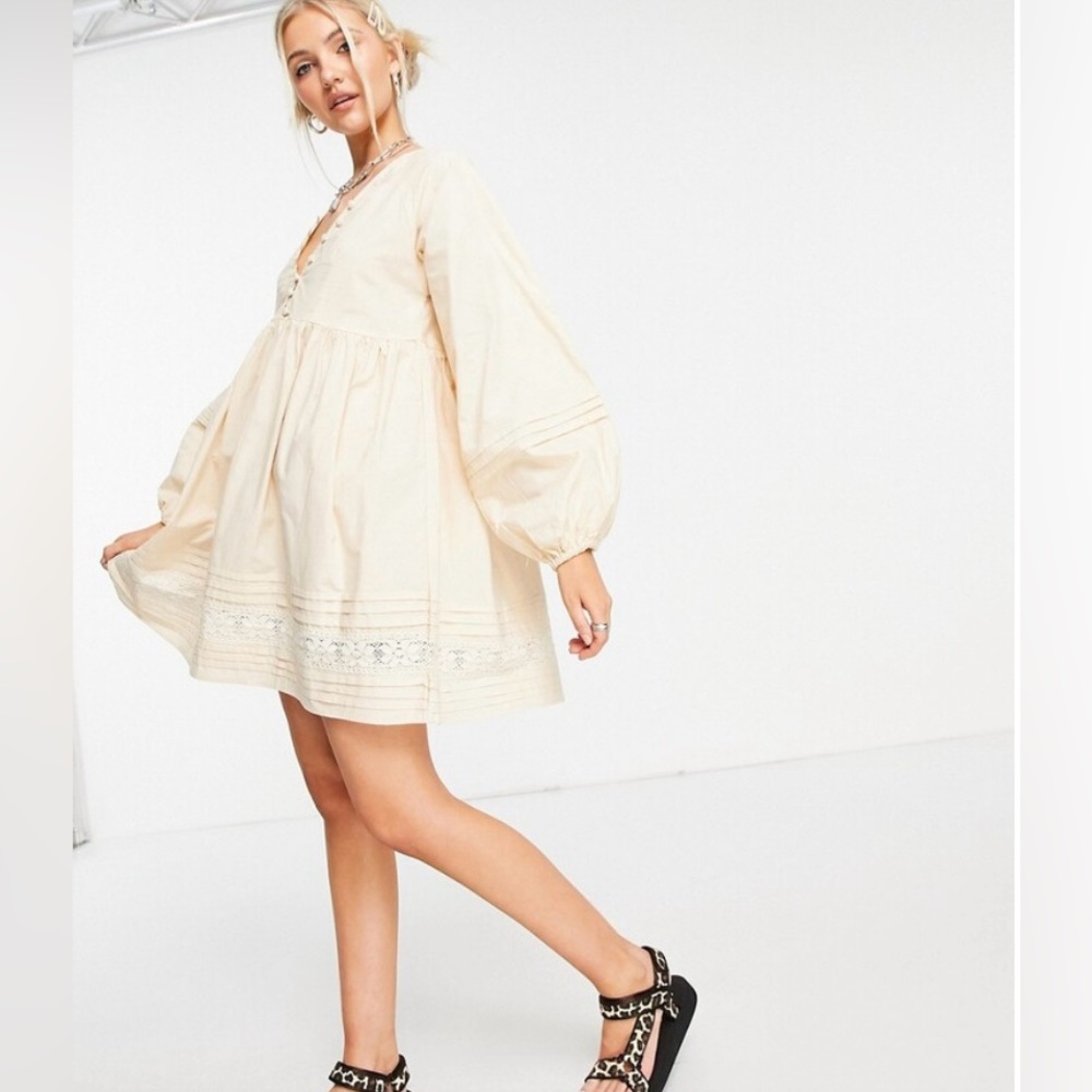 ASOS Design cotton poplin button neck mini smock dress US size 10. Like new
